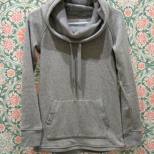 Athleta Grey Cowl Neck Pullover Hoodie with kangaroo pocket.